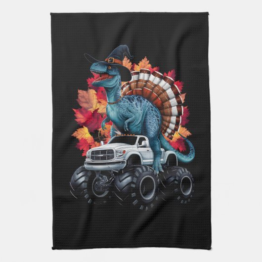 Thanksgiving Dinosaurus T-Rex Monster Truck Theedoek (Verticaal)