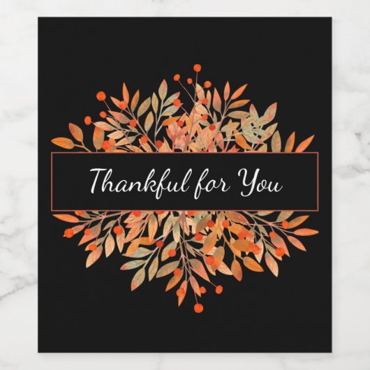 Thanksgiving Donkere Oranje Herfst Wijn Etiket (Enkel label)
