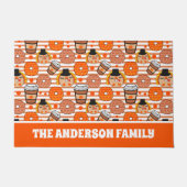 Thanksgiving donuts en koffie Herfst Oranje strepe Deurmat (Voorkant)