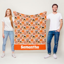 Thanksgiving donuts en koffie Herfst Oranje strepe Fleece Deken
