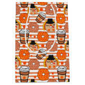 Thanksgiving donuts en koffie Herfst Oranje strepe Medium Cadeauzakje (Voorkant)