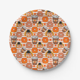 Thanksgiving donuts en koffie Herfst Oranje strepe Papieren Bordje