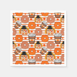 Thanksgiving donuts en koffie Herfst Oranje strepe Servet