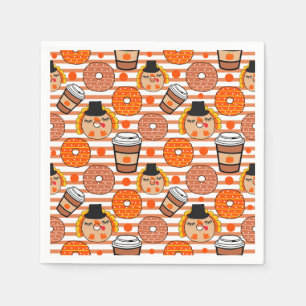 Thanksgiving donuts en koffie Herfst Oranje strepe Servet