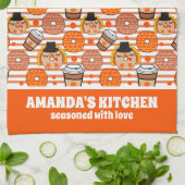 Thanksgiving donuts en koffie Herfst Oranje strepe Theedoek (Gevouwen)