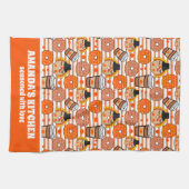 Thanksgiving donuts en koffie Herfst Oranje strepe Theedoek (Horizontaal)
