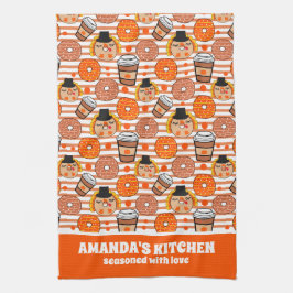 Thanksgiving donuts en koffie Herfst Oranje strepe Theedoek