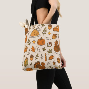 Thanksgiving Doodles Naadloos Patroon Tote Bag