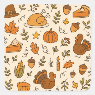 Thanksgiving Doodles Naadloos Patroon Vierkante Sticker