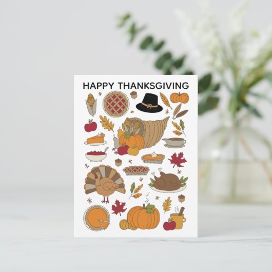 Thanksgiving Doodles schattig geïllustreerd Briefk Briefkaart (Staand voorkant)