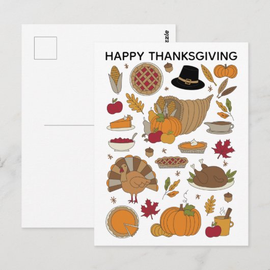 Thanksgiving Doodles schattig geïllustreerd Briefk Briefkaart (Voorkant / Achterkant)