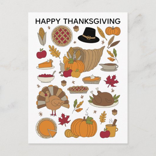 Thanksgiving Doodles schattig geïllustreerd Briefk Briefkaart (Voorkant)