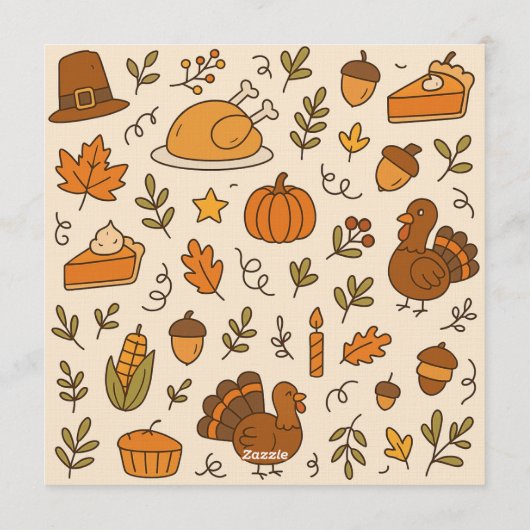 Thanksgiving Doodles Seamless Pattern Kaart (Achterkant)