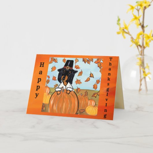 Thanksgiving Doxie Kaart (Gele Bloem)