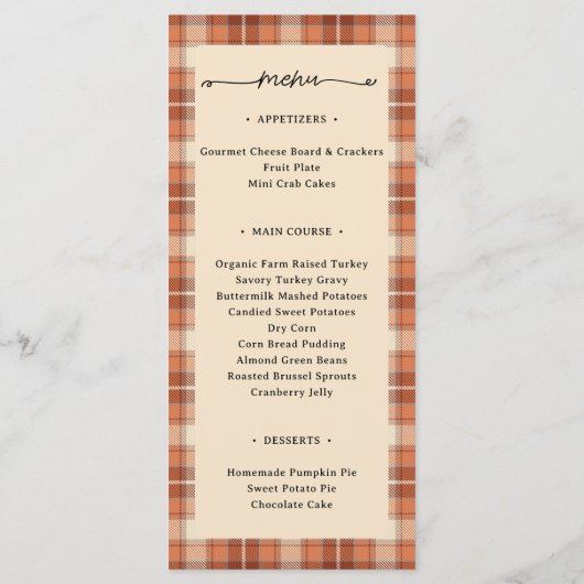Thanksgiving Dubbelzijdig Menu & Plaatskaart Plaid (Achterkant)