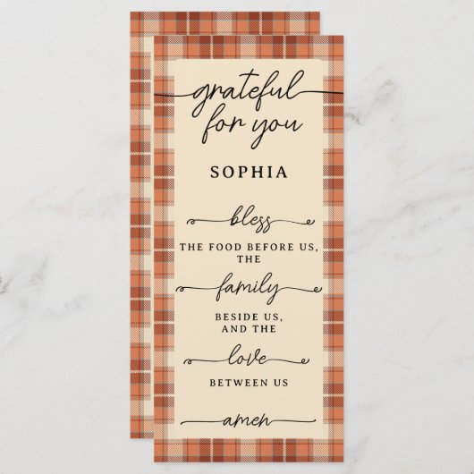 Thanksgiving Dubbelzijdig Menu & Plaatskaart Plaid (Voorkant / Achterkant)