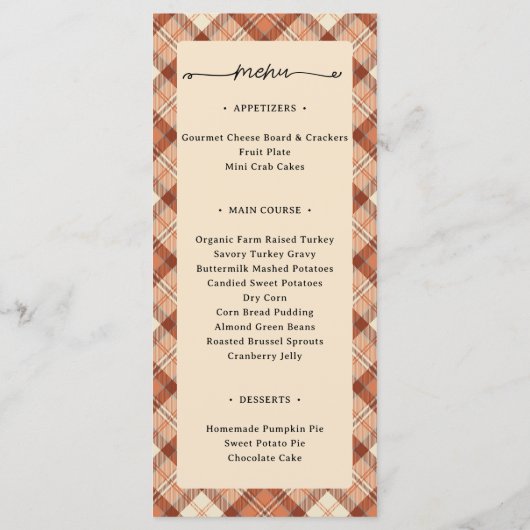 Thanksgiving Dubbelzijdig Menu & Plaatskaart Plaid (Achterkant)