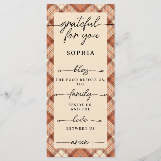 Thanksgiving Dubbelzijdig Menu & Plaatskaart Plaid (Voorkant)