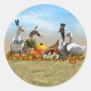 Thanksgiving Ducks - Pilgrims & Indiërs Ronde Sticker