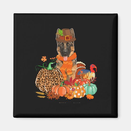 Thanksgiving Duitse herder met Turkije Herfst pomp Magneet (Voorkant)