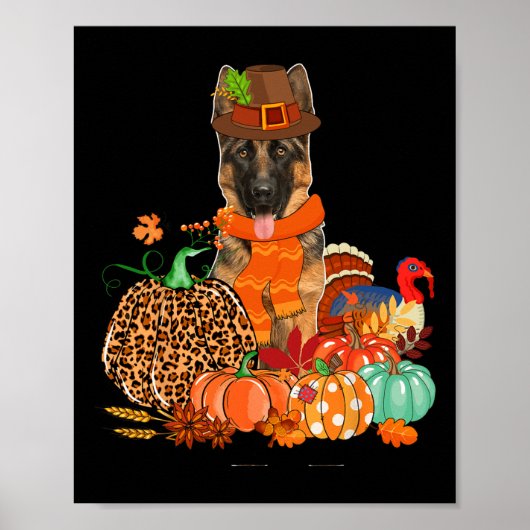 Thanksgiving Duitse herder met Turkije Herfst pomp Poster (Voorkant)