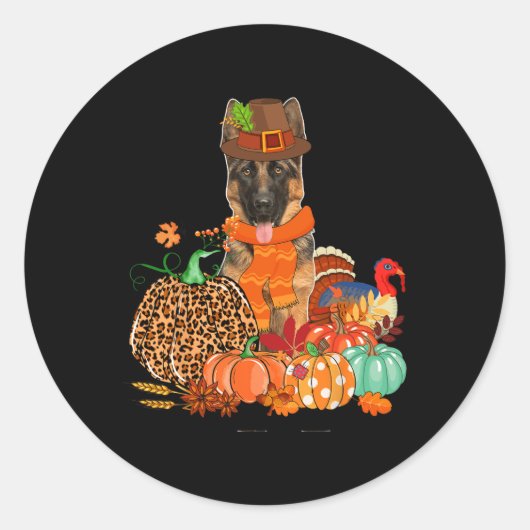 Thanksgiving Duitse herder met Turkije Herfst pomp Ronde Sticker (Voorkant)