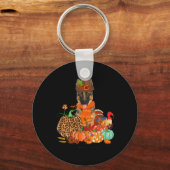 Thanksgiving Duitse herder met Turkije Herfst pomp Sleutelhanger (Voorkant)