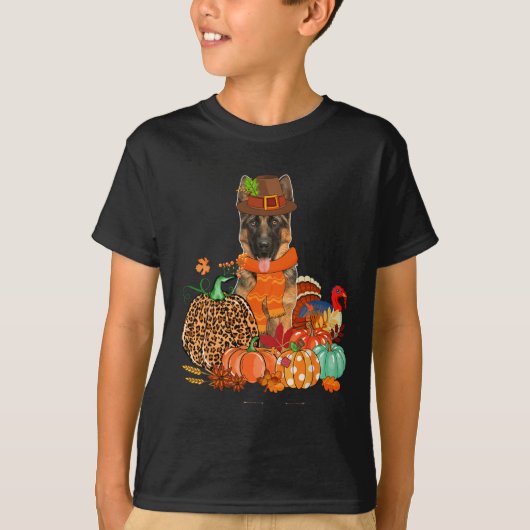 Thanksgiving Duitse herder met Turkije Herfst pomp T-shirt (Voorkant)