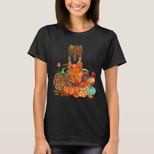 Thanksgiving Duitse herder met Turkije Herfst pomp T-shirt (Voorkant)