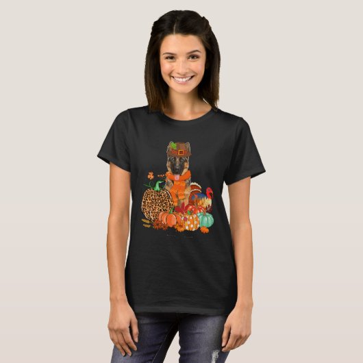 Thanksgiving Duitse herder met Turkije Herfst pomp T-shirt (Voorkant volledig)