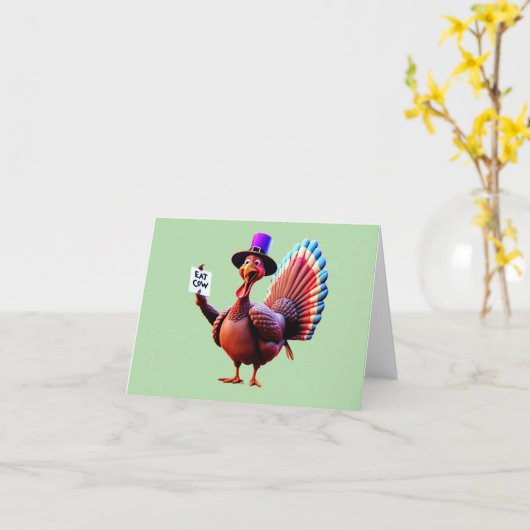 Thanksgiving "Eat Cow" Turkey Kaart (Gele Bloem)