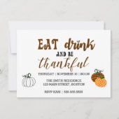 Thanksgiving Eat Drink en Thankful Party Kaart (Voorkant)