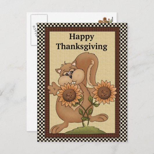 Thanksgiving Eekhoorn Briefkaart (Voorkant / Achterkant)