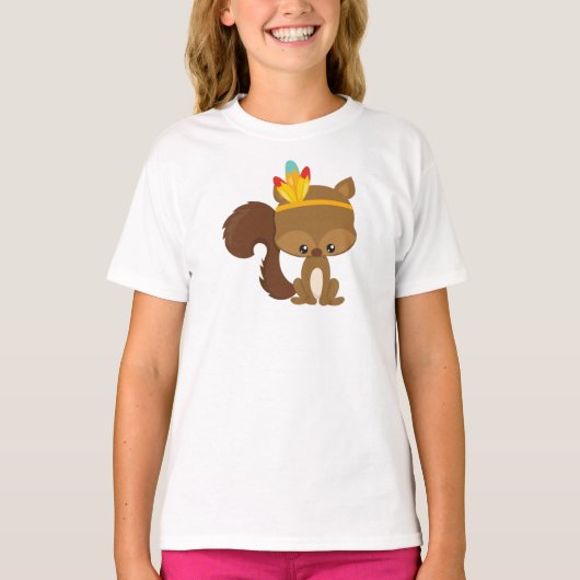 Thanksgiving eekhoorn, bruine eekhoorn, veren t-shirt (Voorkant)