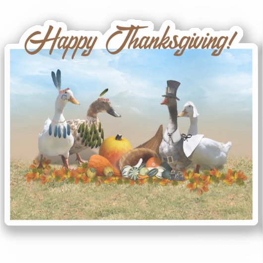 Thanksgiving Eenden - Pelgrims & Indianen Sticker (Voorkant)