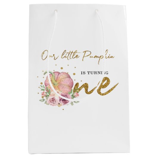 Thanksgiving Eerste Verjaardag Bedankt Pompoen Medium Cadeauzakje (Voorkant)