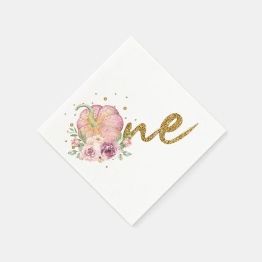 Thanksgiving eerste verjaardag pompoen roze goud servet (Hoek)