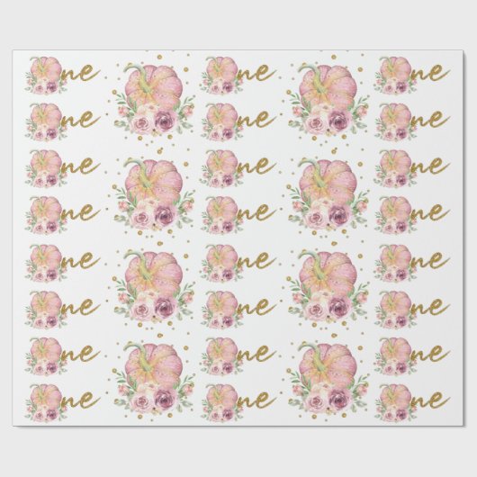 Thanksgiving Eerste Verjaardags Pompoen Roze Cadeaupapier (Vlak)