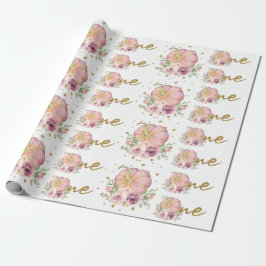 Thanksgiving Eerste Verjaardags Pompoen Roze Cadeaupapier