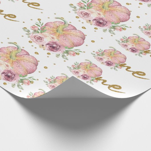 Thanksgiving Eerste Verjaardags Pompoen Roze Cadeaupapier (Hoek)