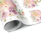 Thanksgiving Eerste Verjaardags Pompoen Roze Cadeaupapier (Rol Hoek)
