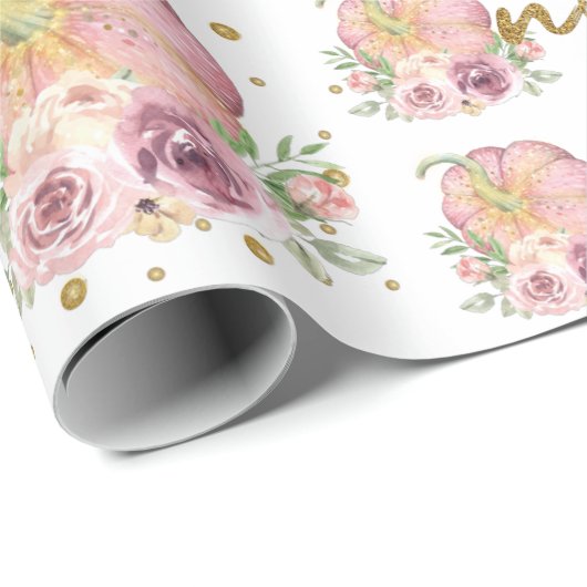 Thanksgiving Eerste Verjaardags Pompoen Roze Cadeaupapier (Rol Hoek)