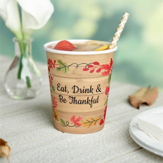 Thanksgiving Eet Drink & Be Merry Licht Bruin Hout Papieren Bekers (Insitu)