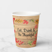 Thanksgiving Eet Drink & Be Merry Licht Bruin Hout Papieren Bekers (Achterkant)