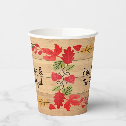 Thanksgiving Eet Drink & Be Merry Licht Bruin Hout Papieren Bekers (Links)