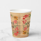 Thanksgiving Eet Drink & Be Merry Licht Bruin Hout Papieren Bekers (Rechts)