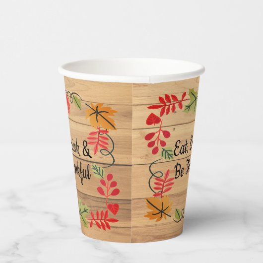 Thanksgiving Eet Drink & Be Merry Licht Bruin Hout Papieren Bekers (Rechts)