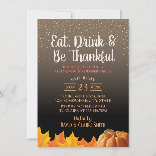 Thanksgiving eet Drink en ben Thankful Dinner Part Kaart (Voorkant)