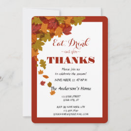 Thanksgiving Eet Drink & Geef Bedankt Herfstblader Kaart