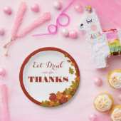 Thanksgiving Eet Drink & Geef Bedankt Herfstblader Papieren Bordje (Feest)